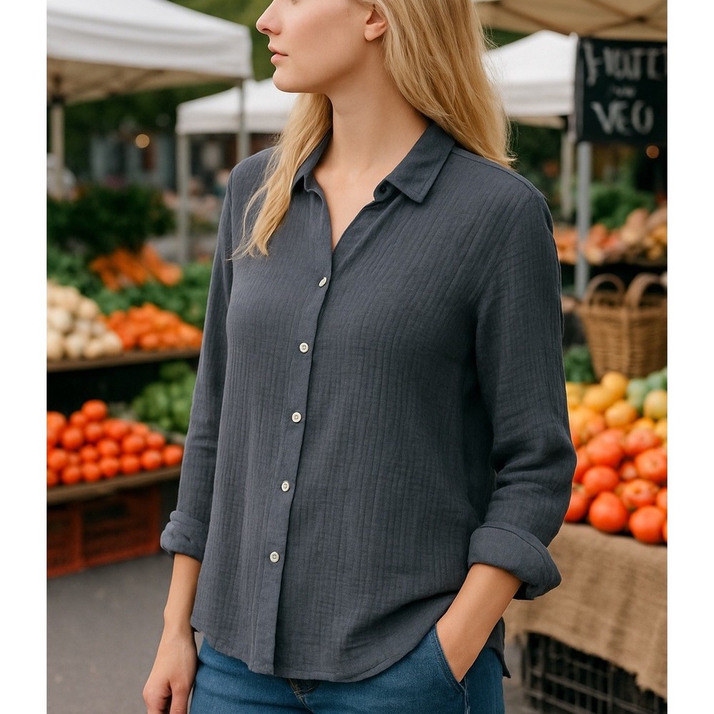 Outerknown Costa Shirt Womens XS Organic Cotton Gauze Button Up Gray $118